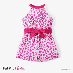 Barbie Mommy & Me Girls Pink Leopard Print Bowknot Romper #1326897