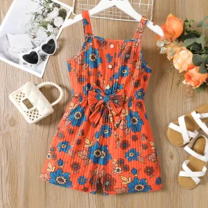 Kid Girl Allover Floral Print Bow Front Tank Romper #1037877