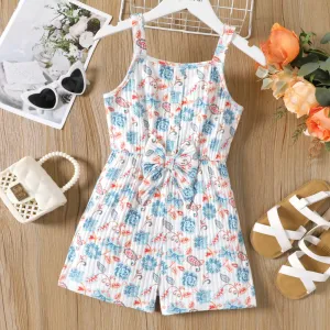 Kid Girl Allover Floral Print Bow Front Tank Romper #1037879