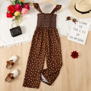 Kid Girl Polka Dots Print Smocked Ruffled Cami Jumpsuit #1034768
