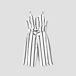 Kid Girl Stripe Surplice Neck Belted Cami Jumpsuits #197841