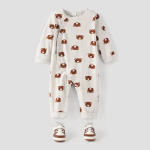 100% Cotton Bear Allover Long-sleeve Baby Jumpsuit #188942