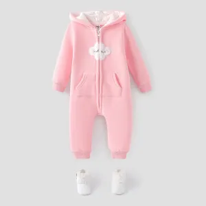 Baby Boy/Girl Cloud Design Thermal Fleece Lined Hooded Zipper Jumpsuit #187420