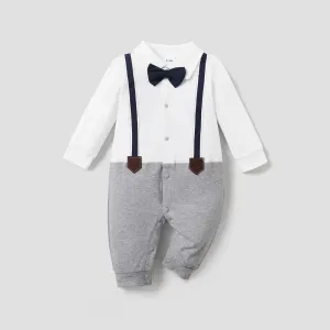 Baby Boy 95% Cotton Faux Layering Bow Tie Jumpsuit #186478
