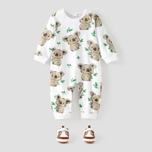 100% Cotton Koala Print Long-sleeve Baby Jumpsuit