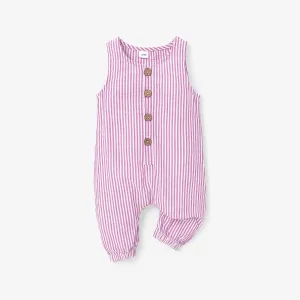 100% Cotton Stripe Print Sleeveless Baby Jumpsuit