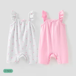 2-Pack Baby Girl Heart-shaped/Solid Print Ruffled Rompers #1338287