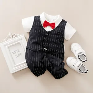 2pcs Baby Boy Cotton Classic Stripe Short Sleeve Lapel Jumpsuit #1315744
