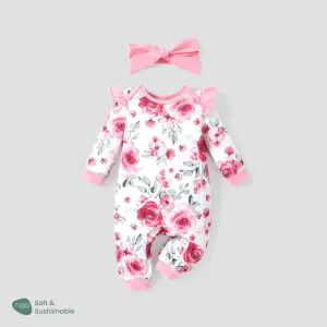 2pcs Baby Girl Floral Sweet Long Sleeve Jumpsuit Set #1171681