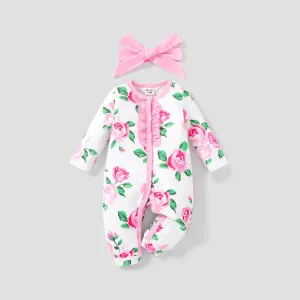2PCS Baby Girl  Sweet Big Flower Jumpsuit/ Bowknot Set #1168563