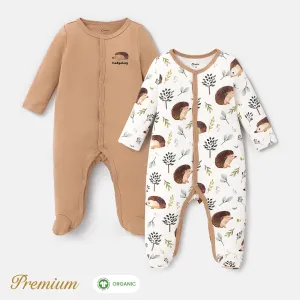 2pcs Hedgehog Pattern Organic Cotton Jumpsuit for Baby Unisex #1062516