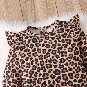 3pcs Baby All Over Leopard Long-sleeve Jumpsuit and Fuzzy Fleece Vest Set #194268
