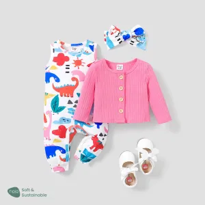 3pcs Baby Girl Naia Childlike Style Animal Dinosaur Pattern Jumpsuit Set #1062763