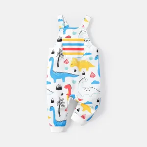 Baby Boy Allover Colorful Dinosaur Print Overalls