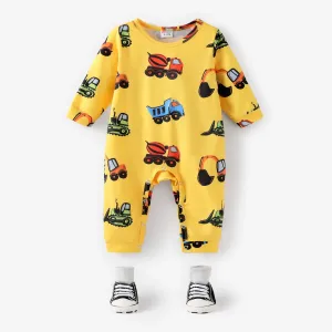 Naiaâ¢ Baby Boy Allover Construction Vehicle Print Long-sleeve Jumpsuit #220247