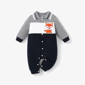 Baby Boy Animal Pattern Fox Print Shirt Collar Long Sleeve Jumpsuit #1067567