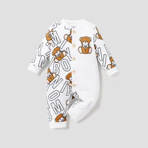Baby Boy Basic Letter and Bear Pattern Long Sleeve Jumpsuit #1315986