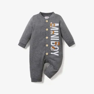 Baby Boy Basic Letter and Bear Pattern Long Sleeve Jumpsuit #1315988