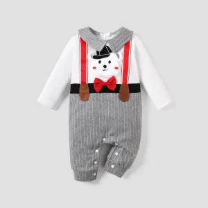 Baby Boy Bear-themed Fabric Stitching Jumpsuit #1064437