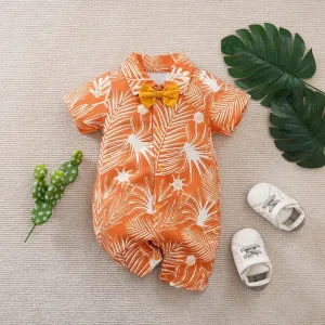 Baby Boy Bohemia Tropical Floral Pattern Short Sleeve Jumpsuit #1315787