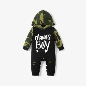Baby Boy Camouflage Letter Hooded Jumpsuit #1095816