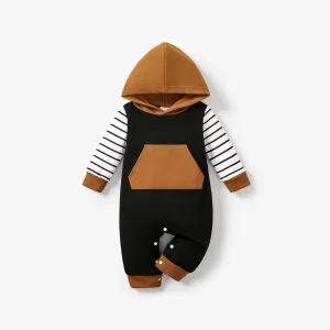 Baby Boy Color-blocked Striped Hooded Jumpsuit #1195332