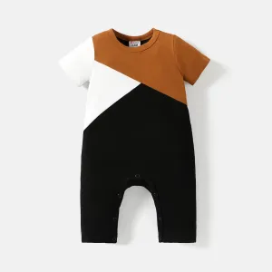 Baby Boy Cotton Short-sleeve Colorblock Jumpsuit #834385