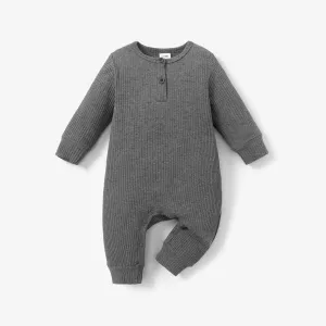 Baby Boy/Girl 95% Cotton Ribbed Long-sleeve Button Up Jumpsuit #189849