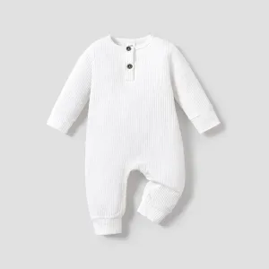 Baby Boy/Girl 95% Cotton Ribbed Long-sleeve Button Up Jumpsuit #189853