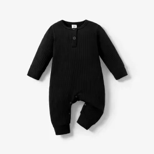 Baby Boy/Girl 95% Cotton Ribbed Long-sleeve Button Up Jumpsuit #189859