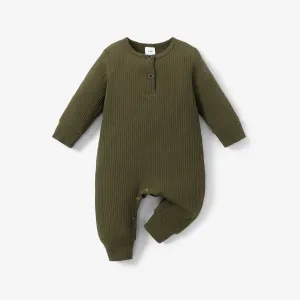 Baby Boy/Girl 95% Cotton Ribbed Long-sleeve Button Up Jumpsuit #189861