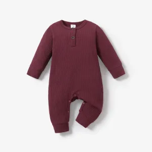 Baby Boy/Girl 95% Cotton Ribbed Long-sleeve Button Up Jumpsuit #189866