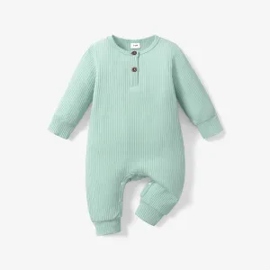 Baby Boy/Girl 95% Cotton Ribbed Long-sleeve Button Up Jumpsuit #189877
