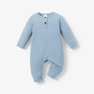 Baby Boy/Girl 95% Cotton Ribbed Long-sleeve Button Up Jumpsuit #189882