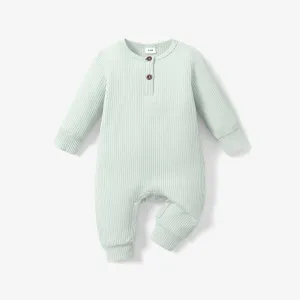 Baby Boy/Girl 95% Cotton Ribbed Long-sleeve Button Up Jumpsuit #189885