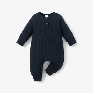 Baby Boy/Girl 95% Cotton Ribbed Long-sleeve Button Up Jumpsuit #189891