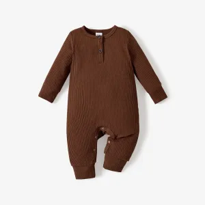 Baby Boy/Girl 95% Cotton Ribbed Long-sleeve Button Up Jumpsuit #189896