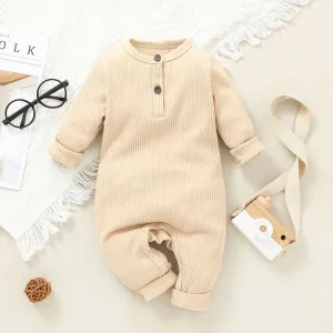 Baby Boy/Girl 95% Cotton Ribbed Long-sleeve Button Up Jumpsuit #189907