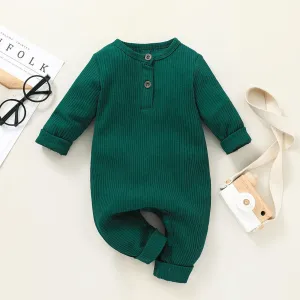 Baby Boy/Girl 95% Cotton Ribbed Long-sleeve Button Up Jumpsuit #189908