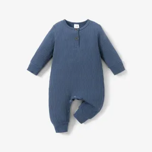 Baby Boy/Girl 95% Cotton Ribbed Long-sleeve Button Up Jumpsuit #189913