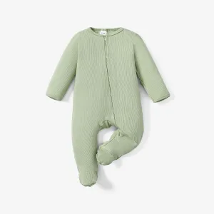 Baby Boy/Girl Ribbed Long-sleeve Footed Snap Jumpsuit #188325