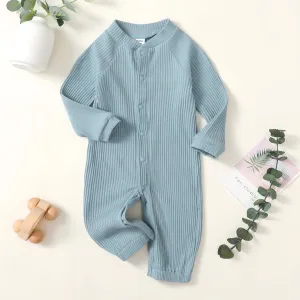 Baby Boy/Girl 95% Cotton Solid Ribbed Long-sleeve 2-in-1 Jumpsuit/Dress