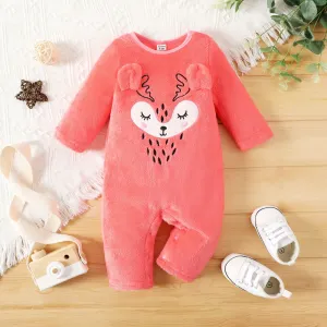 Baby Boy/Girl Animal Embroidered 3D Ears Detail Long-sleeve Fuzzy Jumpsuit #212922