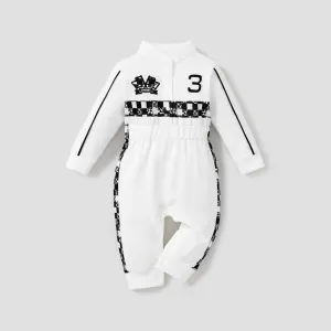 Baby Boy/Girl Bold Color-blocking Sporty Grid/Houndstooth Jumpsuit #1343193