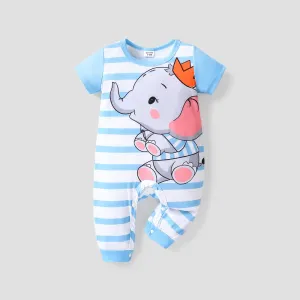 Baby Boy/Girl Cartoon Elephant Print Short-sleeve Jumpsuit #722730