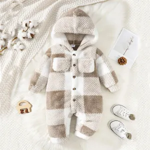 Baby Boy/Girl Casual Grid Pattern Hooded Loose Jumpsuit