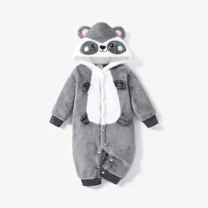 Baby Boy/Girl Childlike Animal Pattern Hooded  Loose Long Sleeve Jumpsuit #1193631