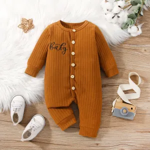 Baby Boy/Girl Letter Embroidered Long-sleeve Ribbed Jumpsuit #231982
