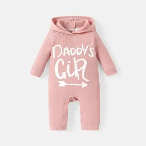 Baby Boy/Girl Letter Print Waffle Textured Hooded Long-sleeve Jumpsuit #666243