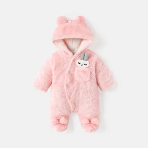 Baby Boy/Girl Rabbit Ears Detail Thickened Thermal Hooded Footed Jumpsuit #234027